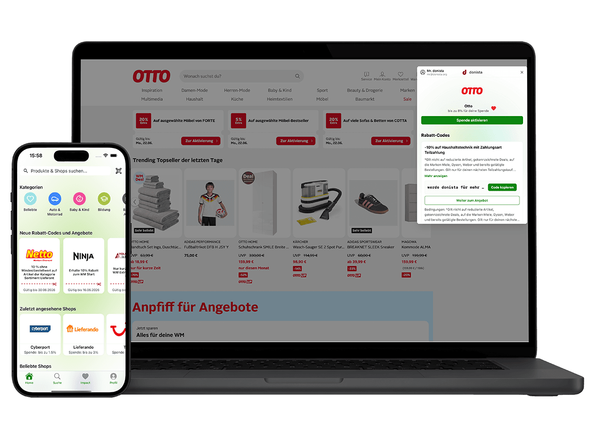 donista Donation Reminder und Mobile App auf Laptop und Smartphone